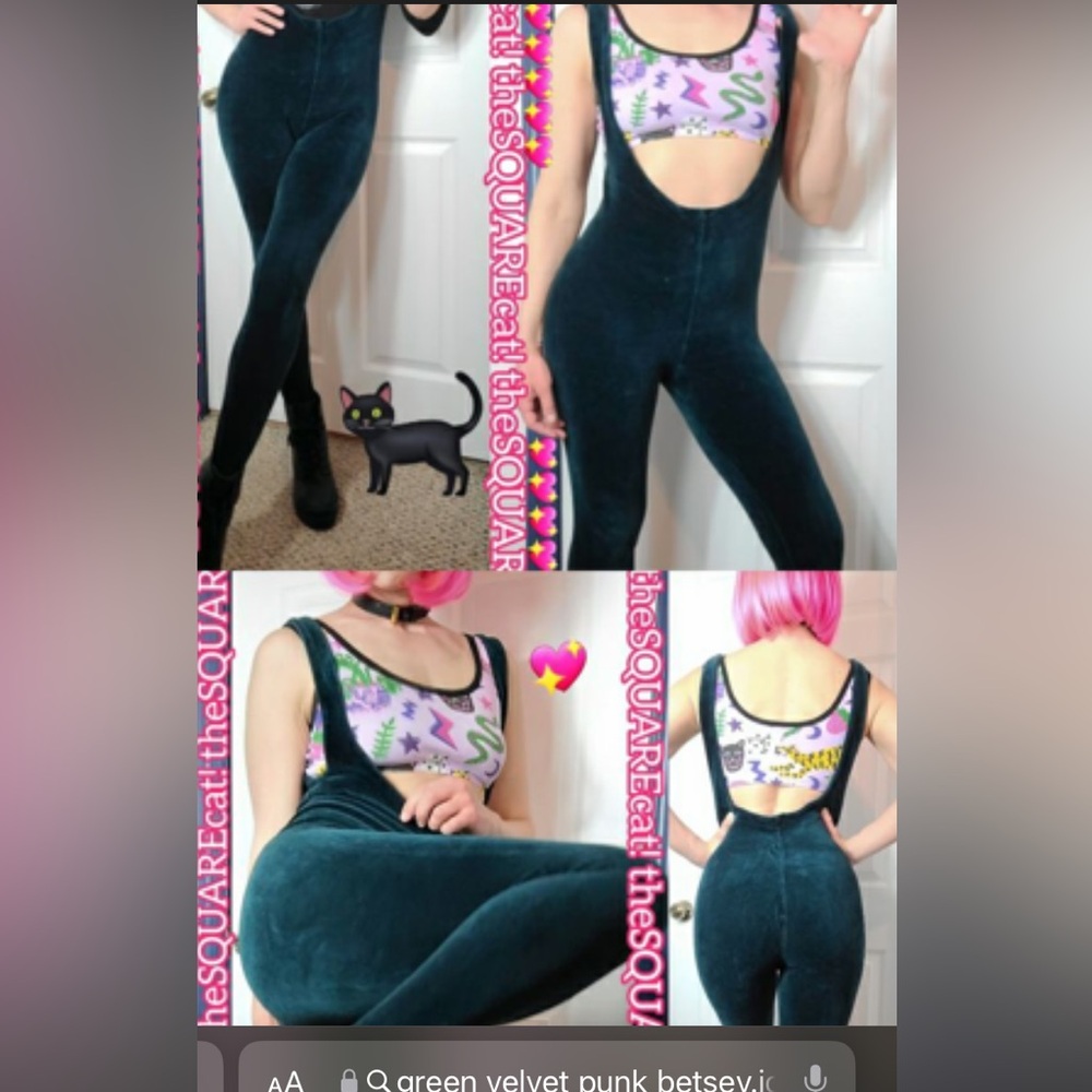 Vintage Punk Label Betsey Johnson Green Velour Jumpsuit